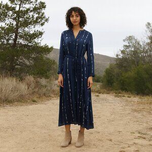 Cloth & Stone Made With Love for Anthropologie Navy Tie-Dye Midi Dress Sz M